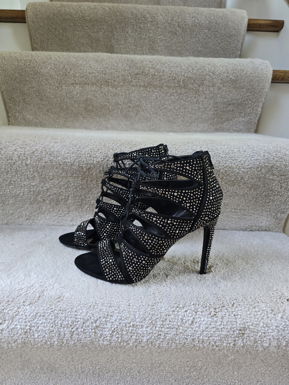 Madden Girl Black Studded Lace-Up High Heel Sandals